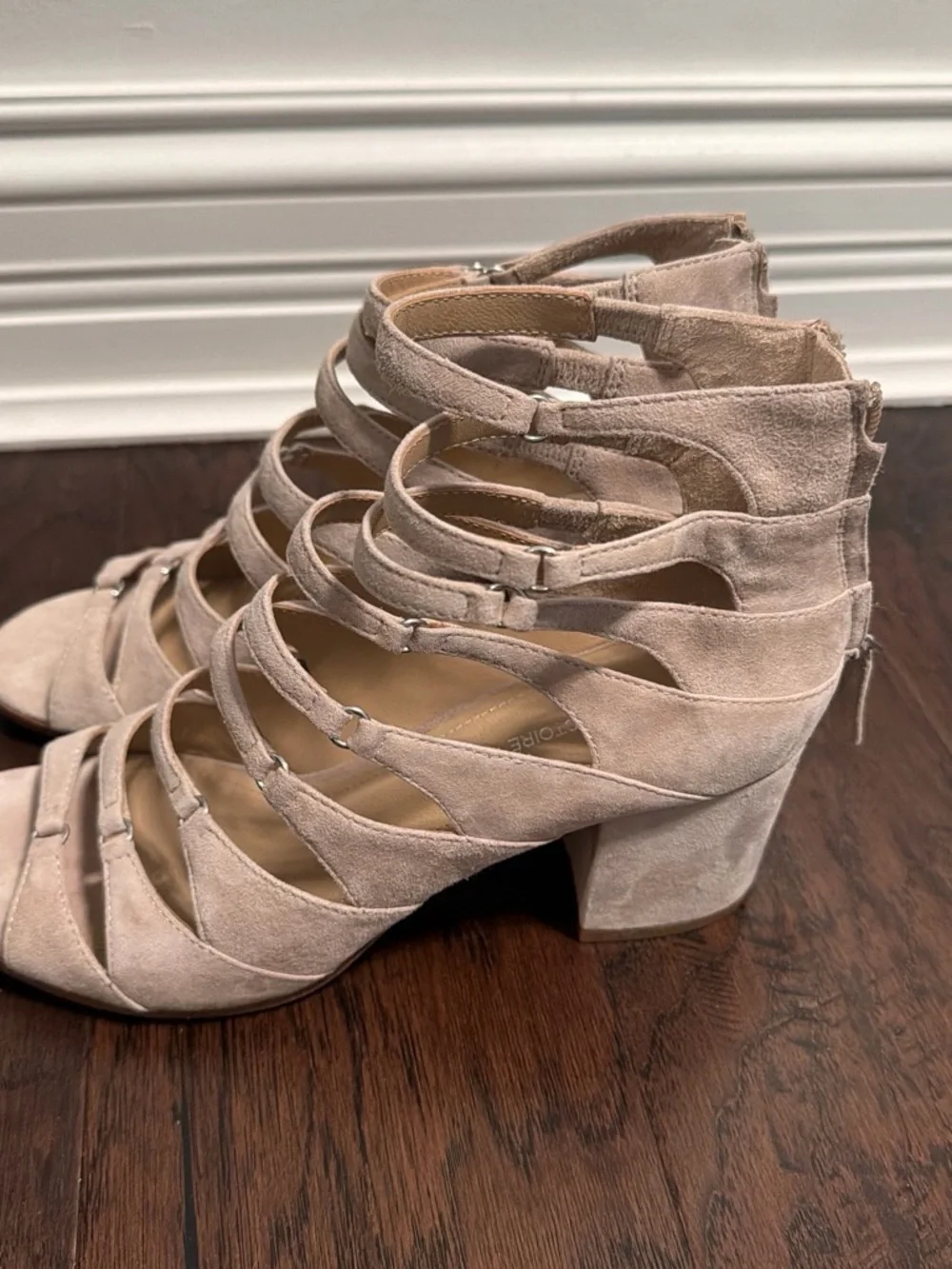Pour La Victoire Blush Strappy Block Heel Sandals